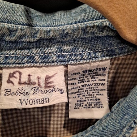 GRANDMA Chic Checkered with Flowers and a Denim Collar Button Up Size 18/20 - Picture 4 of 5